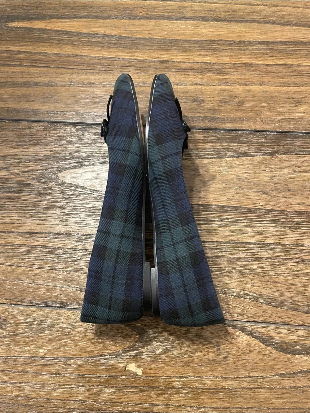 J.Crew Tartan Plaid Pointed Toe Bow Flats Women’s Size 7 Navy Green Preppy Twee